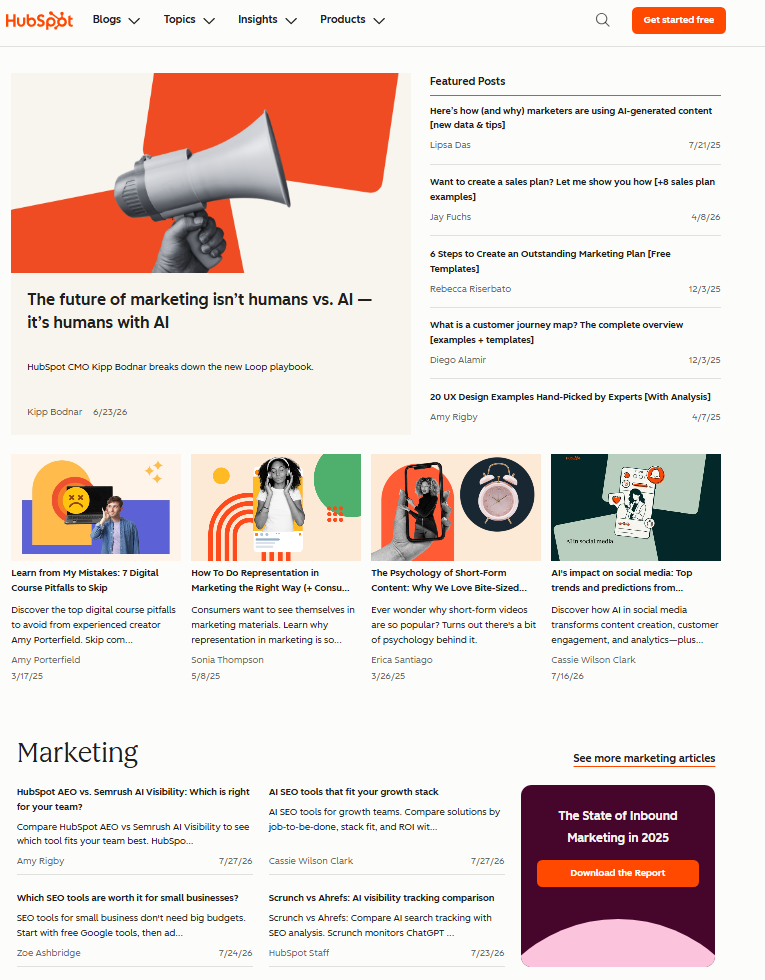 HubSpot blogs featuring educational marketing articles and resources