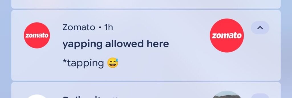 Zomato push notification using witty copy to engage users