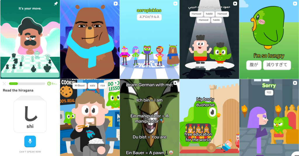 Duolingo Instagram posts showing its humorous brand personality
