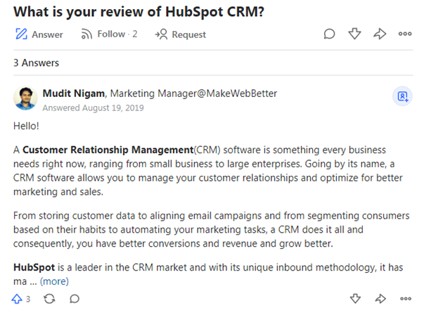 Review of hubspot CRM Mudit Nigam