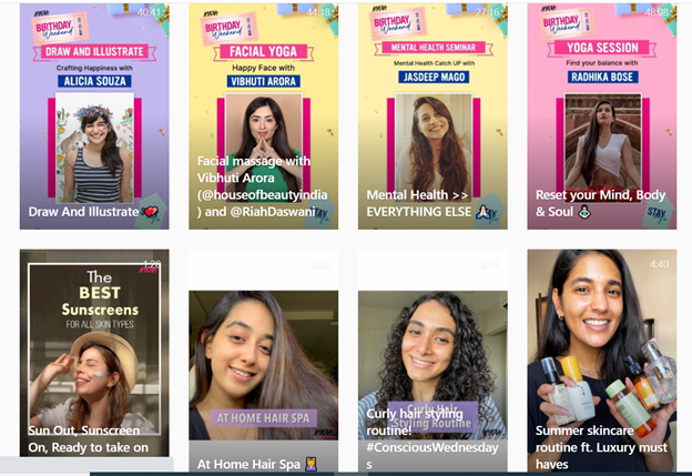 Nykaa Instagram videos showcasing beauty and skincare video content