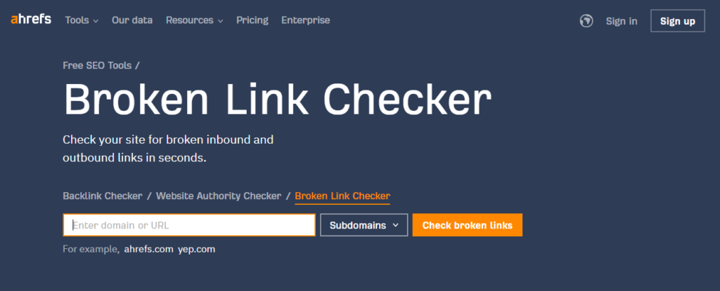 Broken backlink Checker tool