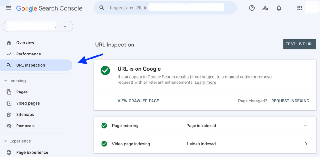 GSC- URL Inspection tool
