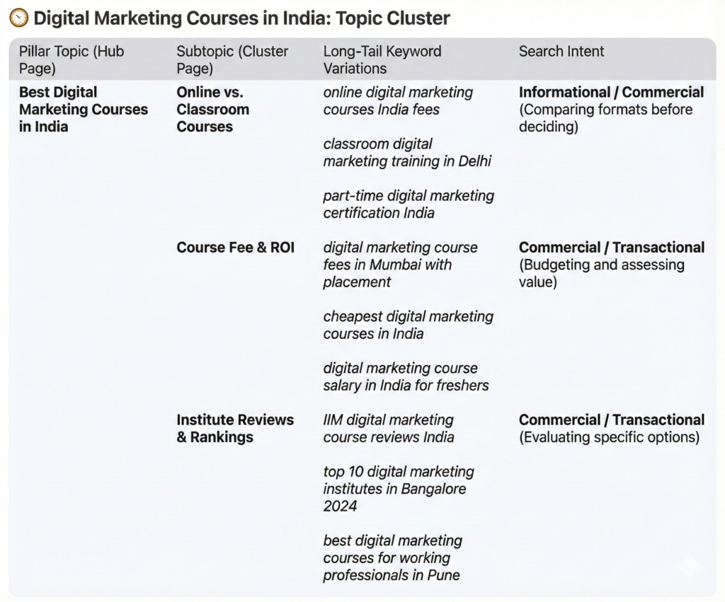 Gemini AI - topic cluster output looks