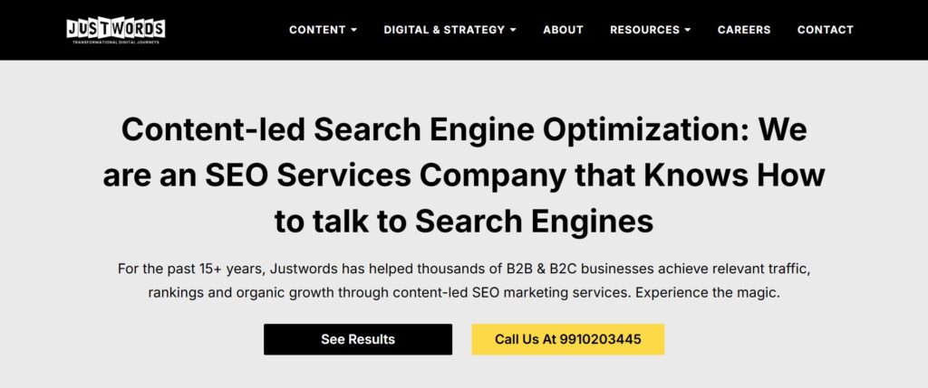 Justwords - SEO Webpage