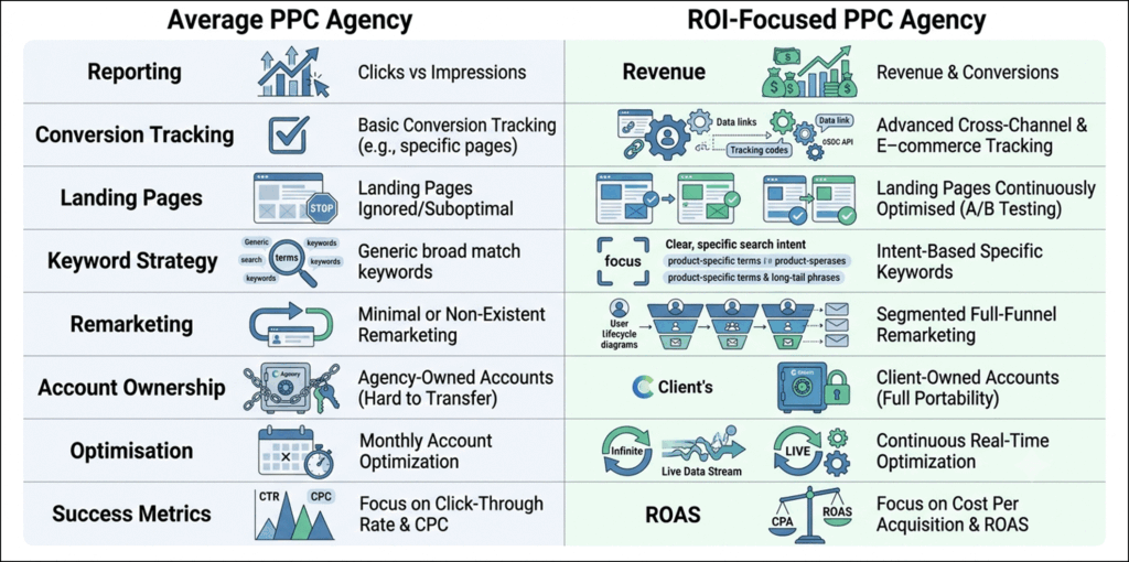 compare with PPC marketing agency and roi focused ppc agency