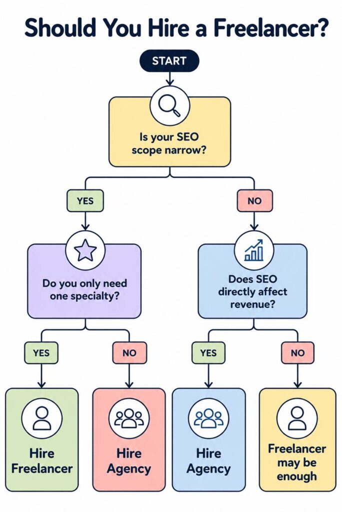 Decision tree for choosing between a freelancer and an SEO agency