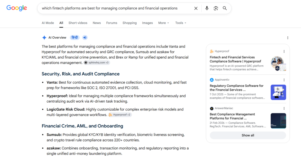 Google AI Overview displaying an AI-generated answer at the top of Google search results